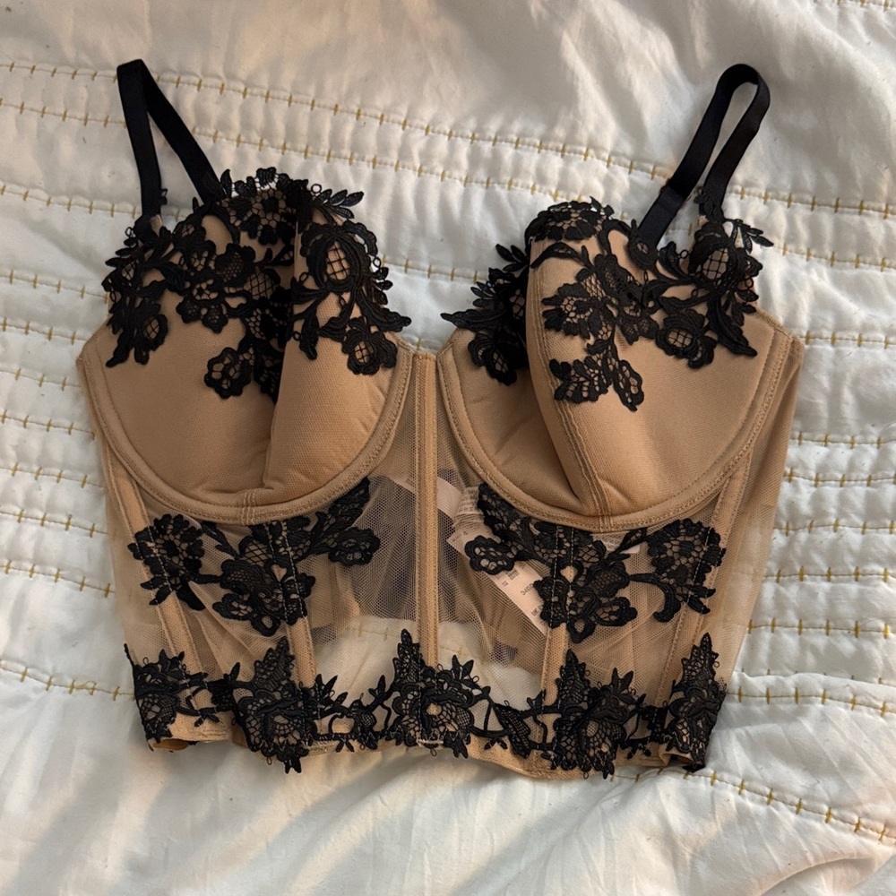 * Victoria’s Secret * Lace Bralette Bustier Set- Red Tan lace, 34DD 34DDD - NWT - Picture 2 of 9